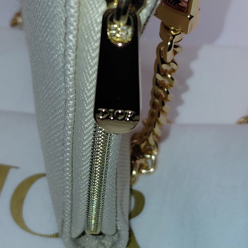 Dior Cream Cosmetic Pouch Shoulder Bag W/ Chain